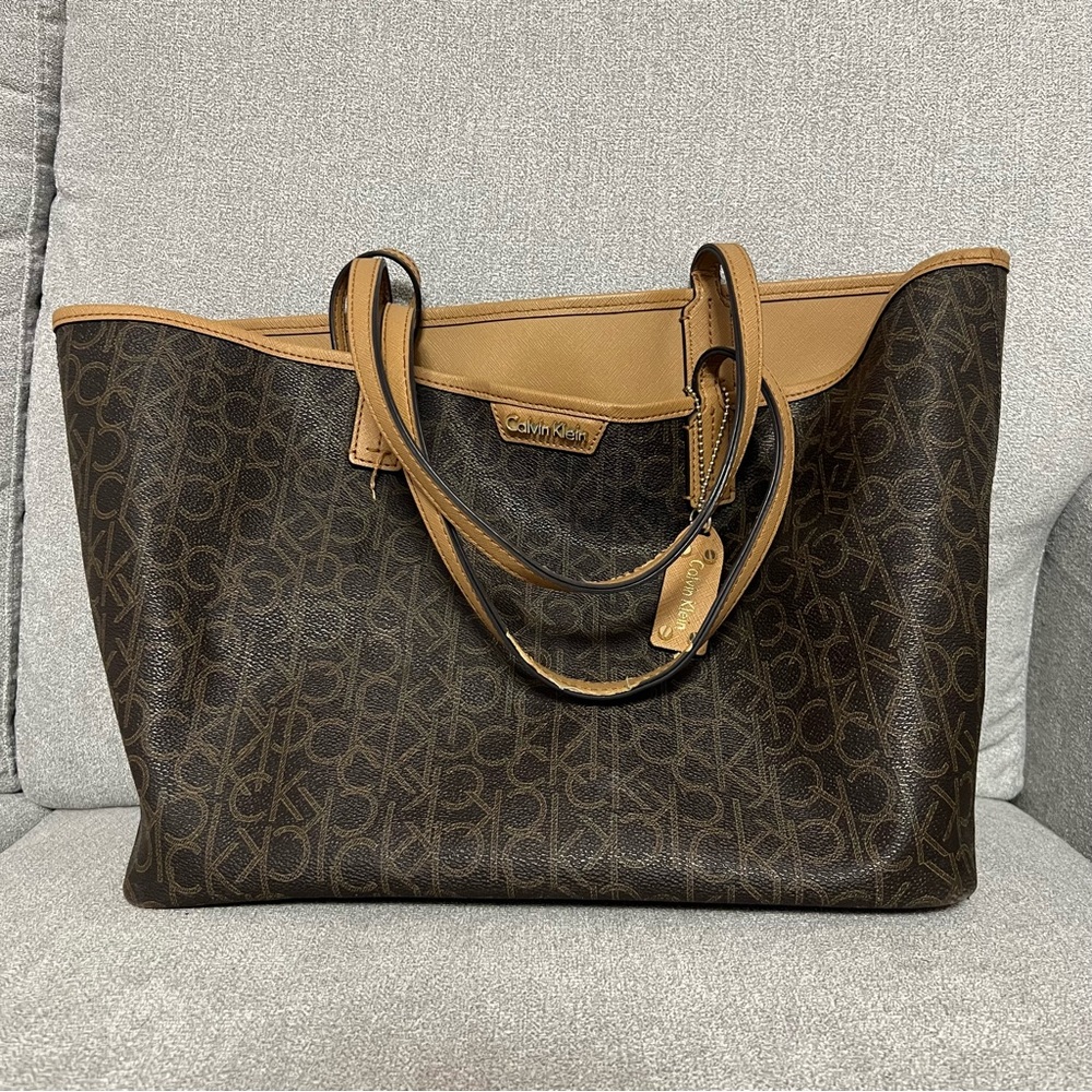 Reversible Calvin Klein Dark Brown Tote with Tan Trim